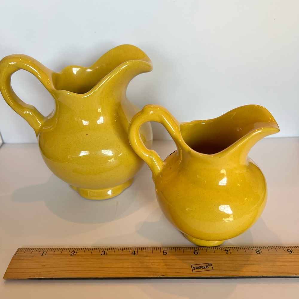 Vintage Frankoma Yellow Creamer Pitcher Set of 2 Mid Century Farmhouse Decor - Picture 5 of 9